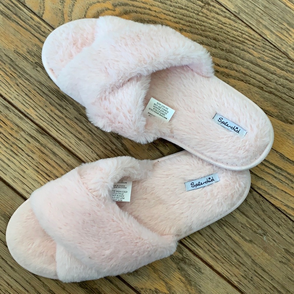 SPLENDID Faux Fur Crisscross Slippers